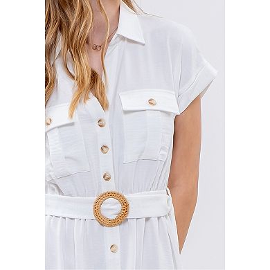 August Sky Women's Belted Button Up Shirt Dress