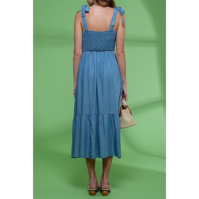 August Sky Women's Sleeveless Non-functional Self Tie Midi Dress