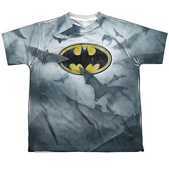 Batman Bats Logo Short Sleeve Youth Poly Crew T-shirt