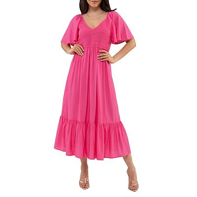 August Sky Women's Short Flounce Sleeves Midi Dres