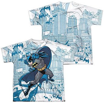 Batman Skyline All Over Short Sleeve Youth Poly Crew T-shirt