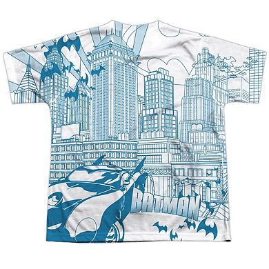 Batman Skyline All Over Short Sleeve Youth Poly Crew T-shirt