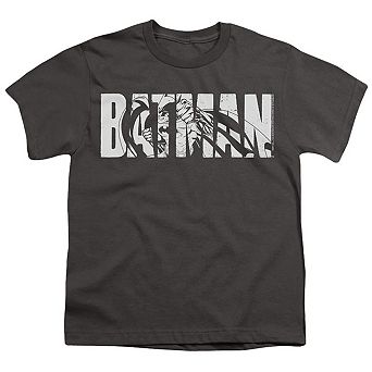 Batman Text On Gray Short Sleeve Youth T-shirt