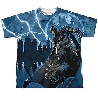 Batman Lightning Strikes Short Sleeve Youth Poly Crew T-shirt