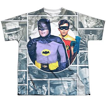 Batman Classic Tv 60s Panels Short Sleeve Youth Poly Crew T-shirt