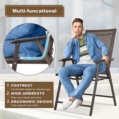 LIFERUN Folding Patio Chairs Set Of 4, Outdoor Dinning Chairs With Anti-Rust Aluminum Frame And Foam-Padded Textilene Fabric