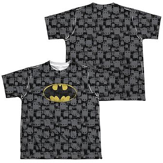 Batman Caped Crusader Repeat Short Sleeve Youth Poly Crew T-shirt
