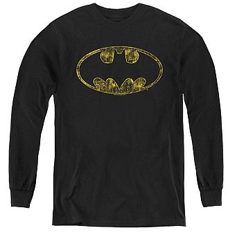 Batman Tattered Logo Youth Long Sleeve T-shirt