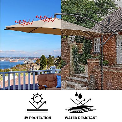 Aoodor Offset Patio Umbrella 10‘ Cantilever Hanging Market Umbrella