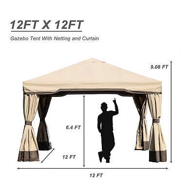 Aoodor12 X 12 Ft. Outdoor Gazebo Tent Canopy Shelter, Aluminum Frame