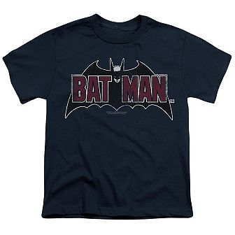 Batman Vintage Bat Logo On Navy Short Sleeve Youth T-shirt