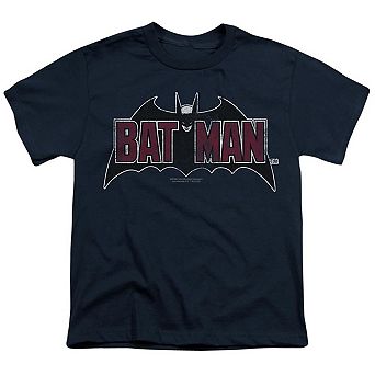 Batman Vintage Bat Logo On Navy Short Sleeve Youth T-shirt