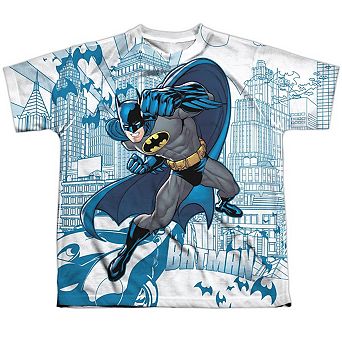 Batman Skyline All Over Short Sleeve Youth Poly Crew T-shirt