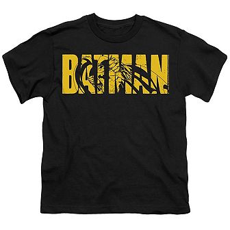 Batman Text On Black Short Sleeve Youth T-shirt