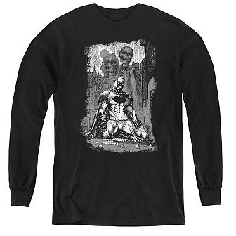 Batman Sketchy Shadows Youth Long Sleeve T-shirt