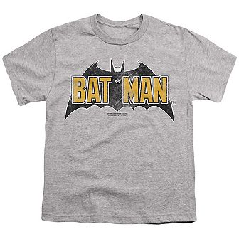Batman Vintage Bat Logo On Gray Short Sleeve Youth T-shirt