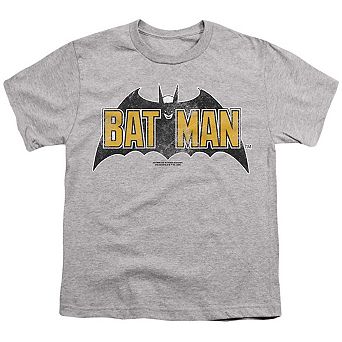 Batman Vintage Bat Logo On Gray Short Sleeve Youth T-shirt