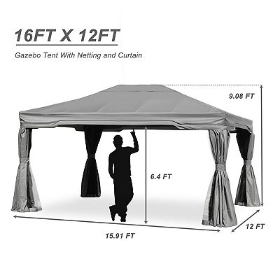 Aoodor 16 X 12 Ft. Outdoor Gazebo Tent Canopy Shelter - Gray