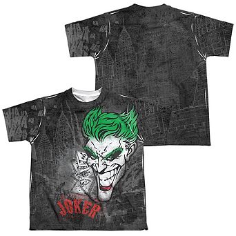 Batman Joker Sprays The City Short Sleeve Youth Poly Crew T-shirt