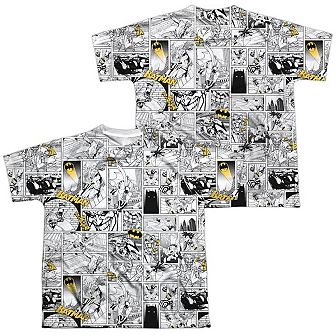 Batman Comic All Over Short Sleeve Youth Poly Crew T-shirt