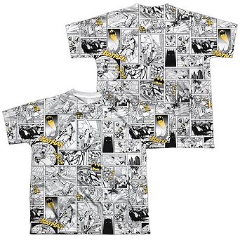 Batman Comic All Over Short Sleeve Youth Poly Crew T-shirt