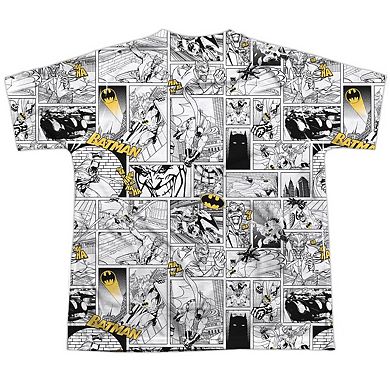 Batman Comic All Over Short Sleeve Youth Poly Crew T-shirt