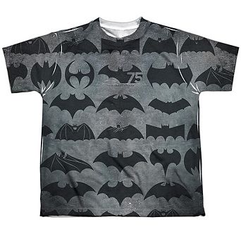 Batman 75 Symbols Short Sleeve Youth Poly Crew T-shirt