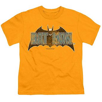 Batman Vintage Bat Logo On Gold Short Sleeve Youth T-shirt