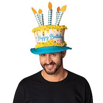 Yellow And Blue Birthday Cake Hat Costume, Adult One Size