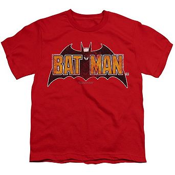 Batman Vintage Bat Logo On Red Short Sleeve Youth T-shirt
