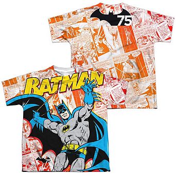 Batman 75 Panels Short Sleeve Youth Poly Crew T-shirt