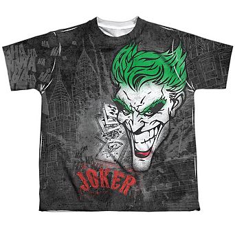 Batman Joker Sprays The City Short Sleeve Youth Poly Crew T-shirt