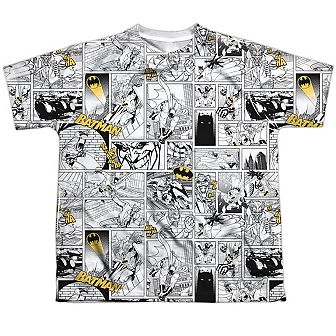 Batman Comic All Over Short Sleeve Youth Poly Crew T-shirt