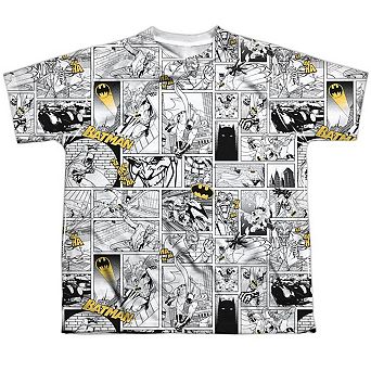 Batman Comic All Over Short Sleeve Youth Poly Crew T-shirt