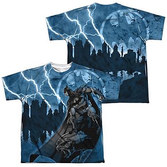 Batman Lightning Strikes Short Sleeve Youth Poly Crew T-shirt