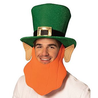 Leprechaun Hat With Orange Beard and Oversized Ears, Adult One Size
