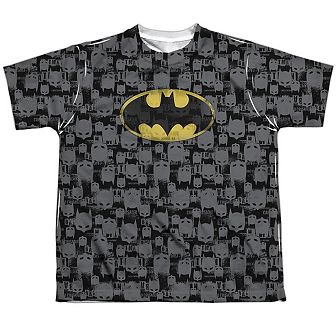 Batman Caped Crusader Repeat Short Sleeve Youth Poly Crew T-shirt