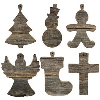 Rustic Farmhouse Reclaimed Wood Traditional Christmas Ornaments (6 Pack)