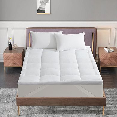 Unikome Plush Mattress Topper Soft Quilted Fitted Mattress Cover With Down Alternative Fill
