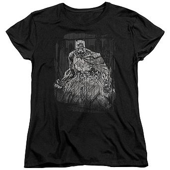 Batman Pencilled Rain Short Sleeve Womens T-shirt