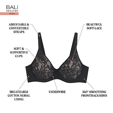 Bali Breathe Lace Convertible Strap Underwire Bra DF7590