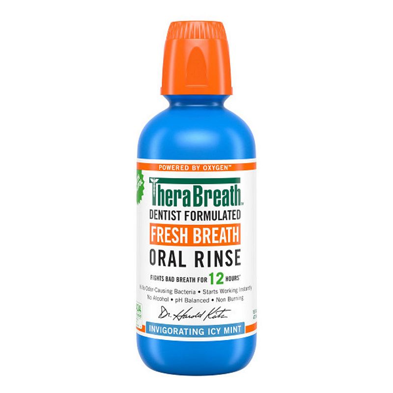 TheraBreath Fresh Breath Alcohol-Free Mouthwash Mouth Rinse for Adults Icy Mint 16 fl oz