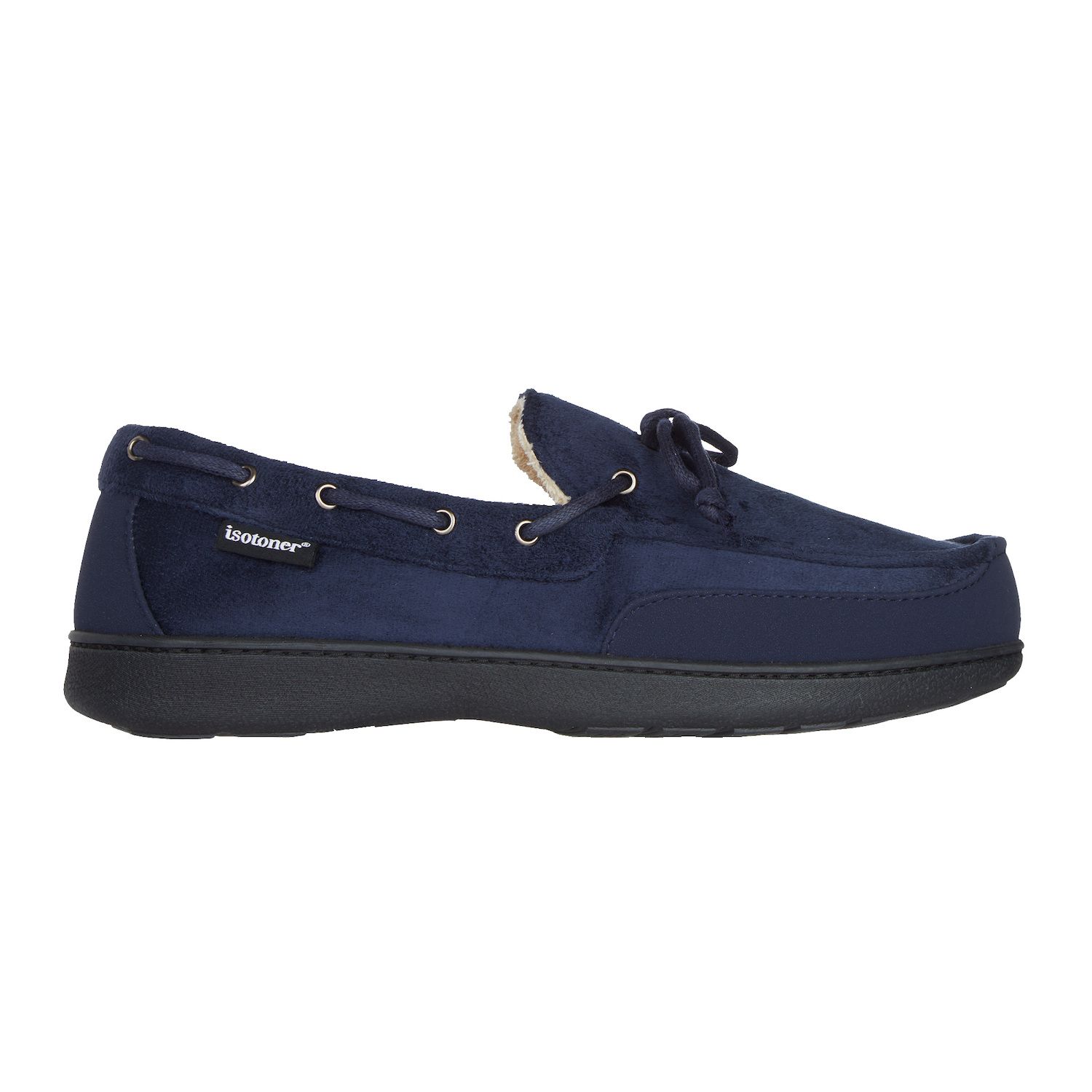 Мужские тапочки isotoner Carter Boater Water Repellent Microsuede Memory Foam Moccasin Slippers, цвет: Чёрный — фото 2