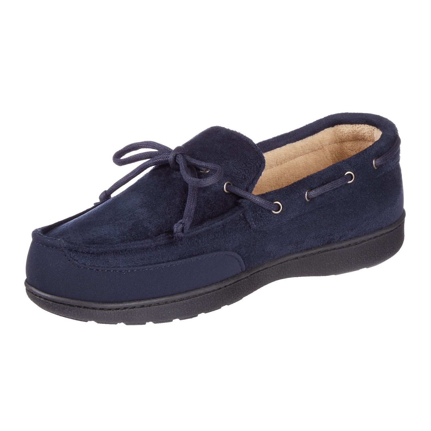 Мужские тапочки isotoner Carter Boater Water Repellent Microsuede Memory Foam Moccasin Slippers, цвет: Чёрный — фото 6