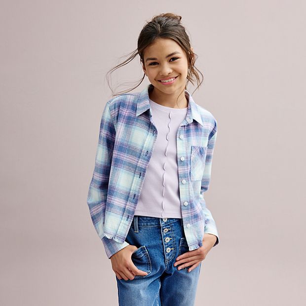 Girls 6-20 SO® Cropped Flannel Shirt in Regular & Plus Size