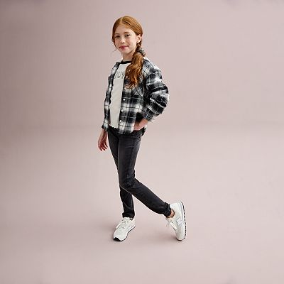 Girls 6 20 SO Cropped Hooded Flannel Shirt in Regular Plus Size