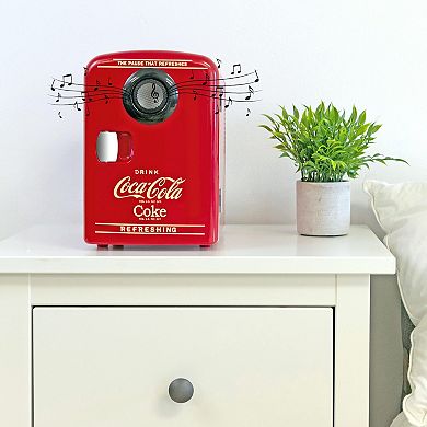 Coca-Cola 6-Can Mini Fridge Cooler/Warmer with Bluetooth Speaker