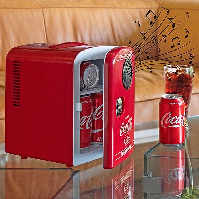 Coca-Cola 6-Can Mini Fridge Cooler/Warmer with Bluetooth Speaker
