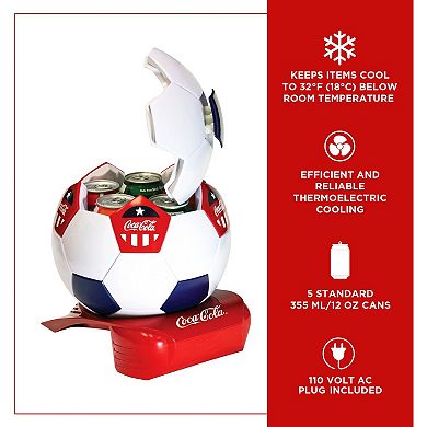 Coca-Cola 5-Can Soccer Ball Mini Fridge Beverage Cooler with Hidden Opening