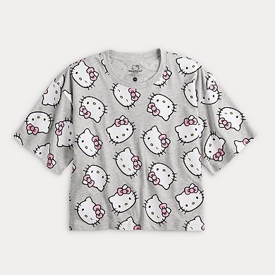 Juniors' Hello Kitty Cropped Graphic Tee
